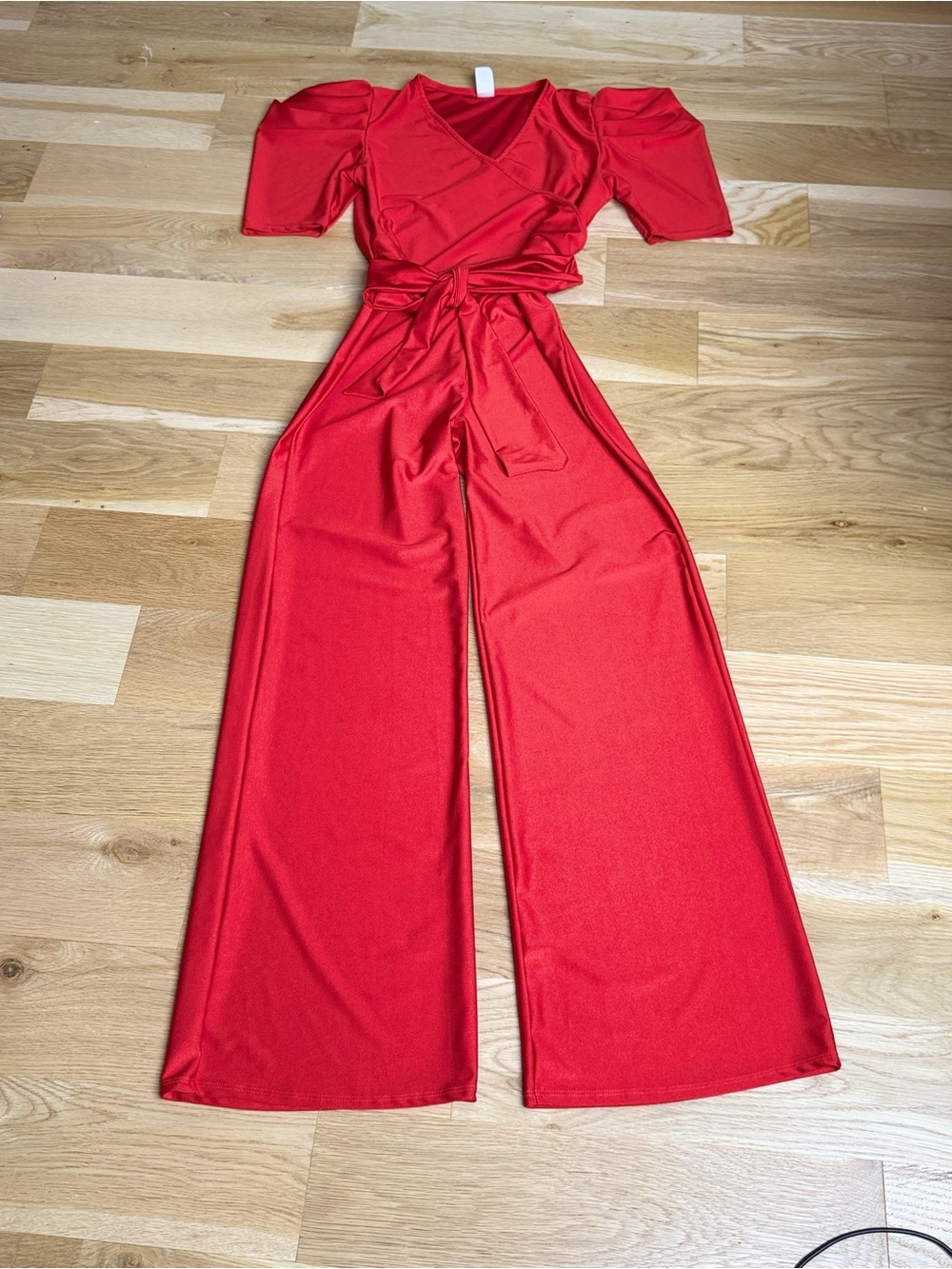 Elegant Red Wrap-Waist Wide-Leg Jumpsuit